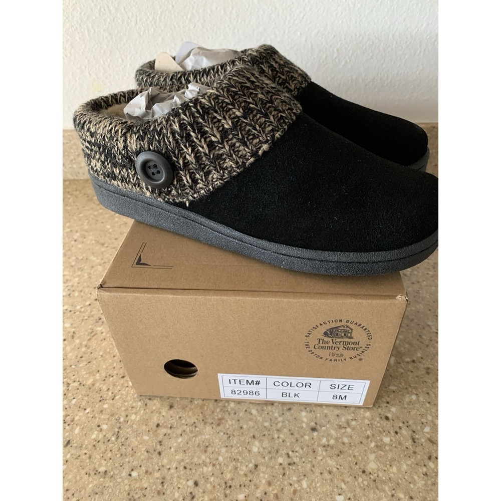 Vermont Country Store Wm's Suede Slipper Clogs with Ragg Cuffs #82986 Sz 8 NEW